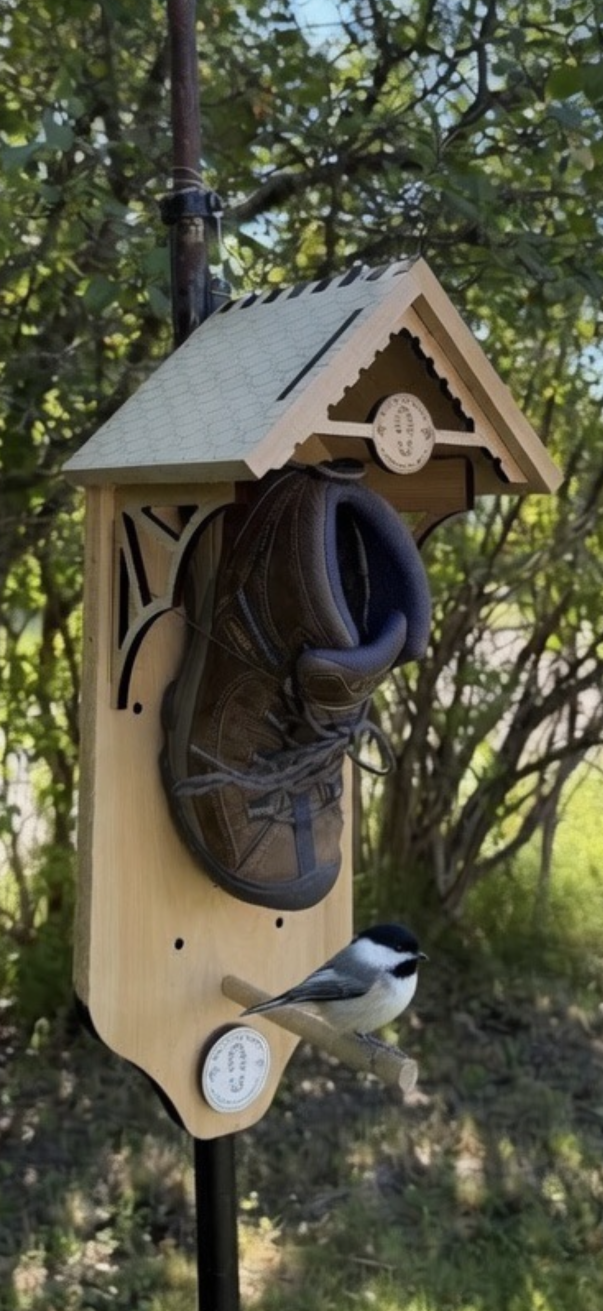 Boots for Birds (bird on pole pic)